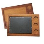IROKO WOOD PLATTER 49 x 29 CM WITH 3 HOLES FOR RAMEKIN 3 OZ AND SLATE 35 x 23 CM