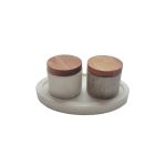 ASH - WHITE MARBLE TRAY WITH WHITE  BEIGE MARBLE BOWL SET AND GOLD METAL SPOON 20 x 13 CM