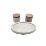 ASH - WHITE MARBLE TRAY WITH WHITE  BEIGE MARBLE BOWL SET AND GOLD METAL SPOON 20 x 13 CM - Image 3