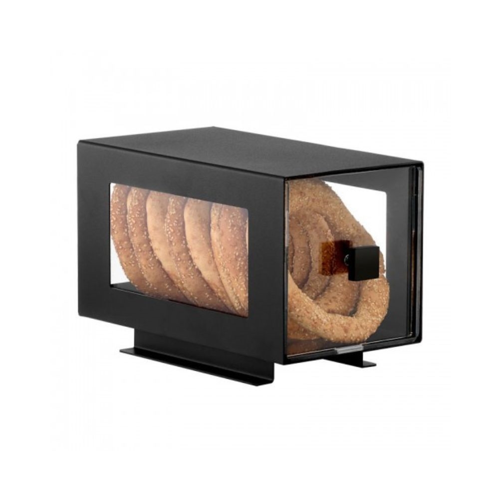 AMC05-1P-BK.jpg GB - ATRAX BREAD DISPLAY SINGLE WITH BLACK MATT STEEL CASE AND ACRYLIC DRAWER STACKABLE - Image 1