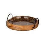 BUFFET CHOICE - ACACIA WOODEN DEEP TRAY WITH HANDLES BLACK DESIGN 35 x 12.5 CM