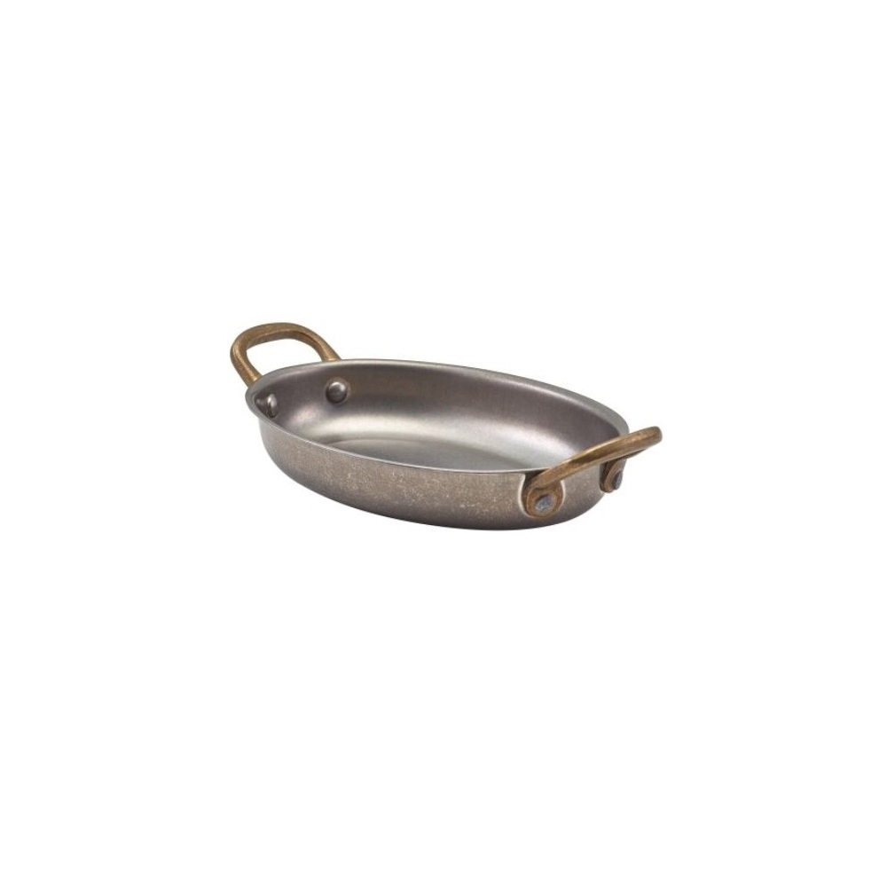 53-975.jpg GTSA - OVAL PLATTER VINTAGE MATT SILVER WITH BRONZE HANDLES 19 x 13.5 x 3.25 CM - Image 1