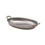 GTSA - OVAL PLATTER VINTAGE MATT SILVER WITH BRONZE HANDLES 30 x 21 x 4 CM