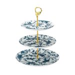 GLS - 3-LAYER FLOWER TRIBAL GLASS ETAGERE NAVY BLUE/WHITE 21-24-27 CM