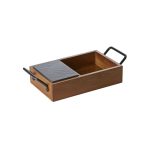 WAS - BREAD AND BUTTER WOODEN BASKET WITH SLATE PLATE 24 x 15 CM