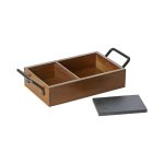 WAS - BREAD AND BUTTER WOODEN BASKET WITH SLATE PLATE 24 x 15 CM - Image 2