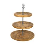 BUFFET CHOICE - ETAGERE 3-TIER REVOLVING MANGO WOOD CARVED 35 x 55 CM