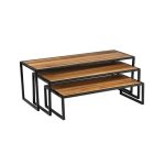 TC - RECTANGULAR WOOD AND STEEL RISERS SET OF 3 - 56 x 20.5 x 20.5 CM