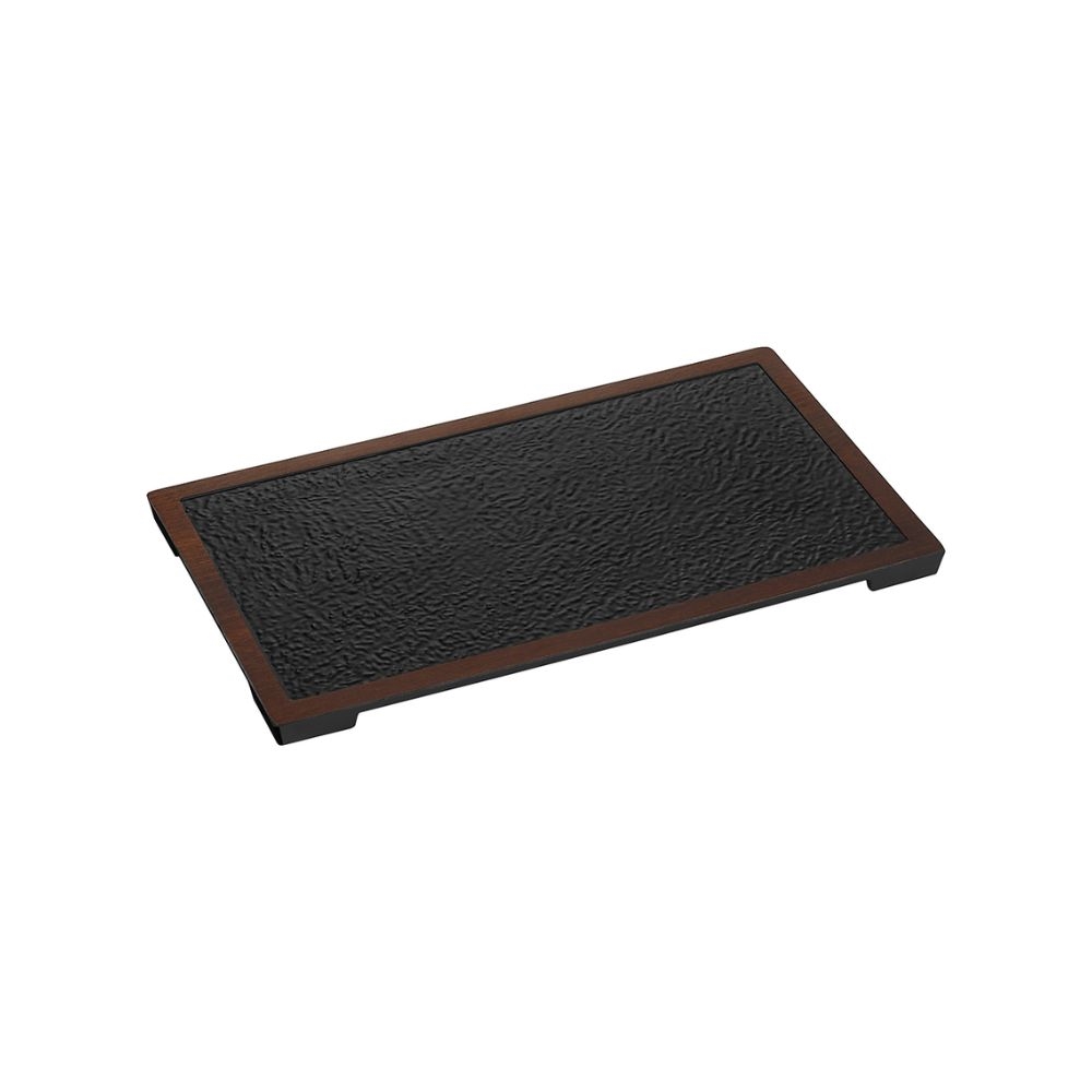 0747145.jpg XM - MELAMINE BLACK WOOD EFFECT RECTANGULAR PRESENTATION PLATTER 38 x 26 CM - Image 1