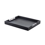 GENWARE - SOLID BLACK BUTLERS TRAY WITH METAL HANDLES 54.5 x 44 x 6 CM