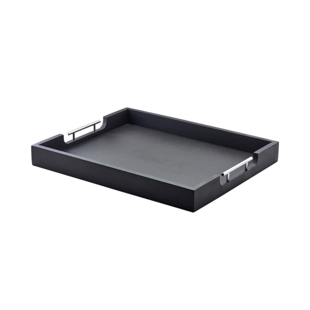 BTM5544BK.jpg GENWARE - SOLID BLACK BUTLERS TRAY WITH METAL HANDLES 54.5 x 44 x 6 CM - Image 1