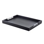 GENWARE - SOLID BLACK BUTLERS TRAY WITH METAL HANDLES 65 x 49 x 6 CM