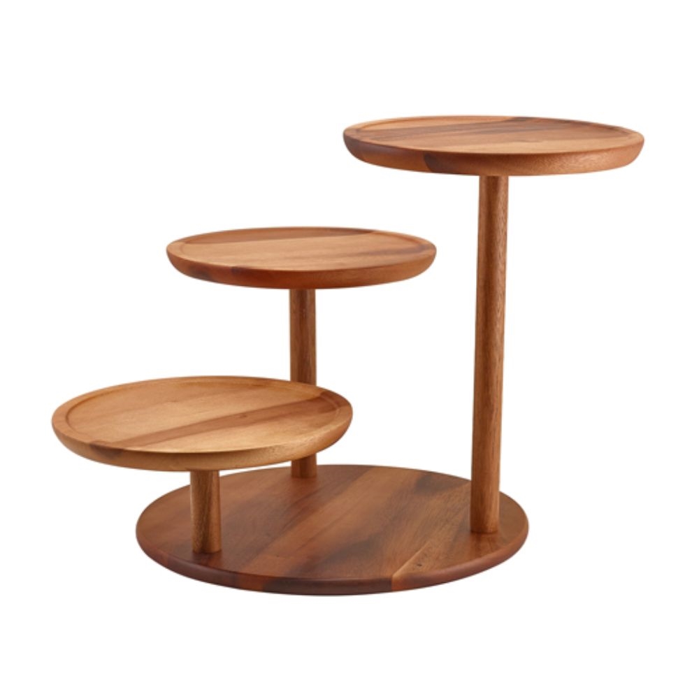 RSR-WDP3.jpg GENWARE - ACACIA WOOD 3 TIER ⌀25 CM PLATFORM RISER 50 x 50 x 37.5 CM - Image 1