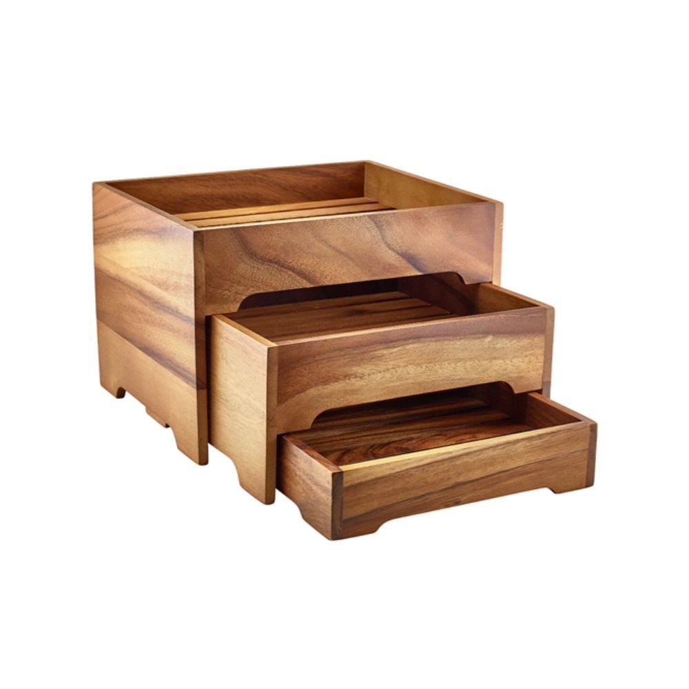 RSR-WDS12.jpg GENWARE - ACACIA WOOD 3 TIER DISPLAY STAND GN 1/2 32.5 x 26.5 x 22 CM - Image 1