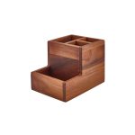 GENWARE - ACACIA WOOD 4 COMPARTMENT TABLE CADDY 20 x 14.5 x 14.5 CM