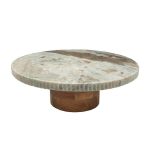 ESPIEL - MARBLE FOOTED PLATE BEIGE WITH ACACIA WOOD STAND 36 x 11.5 CM