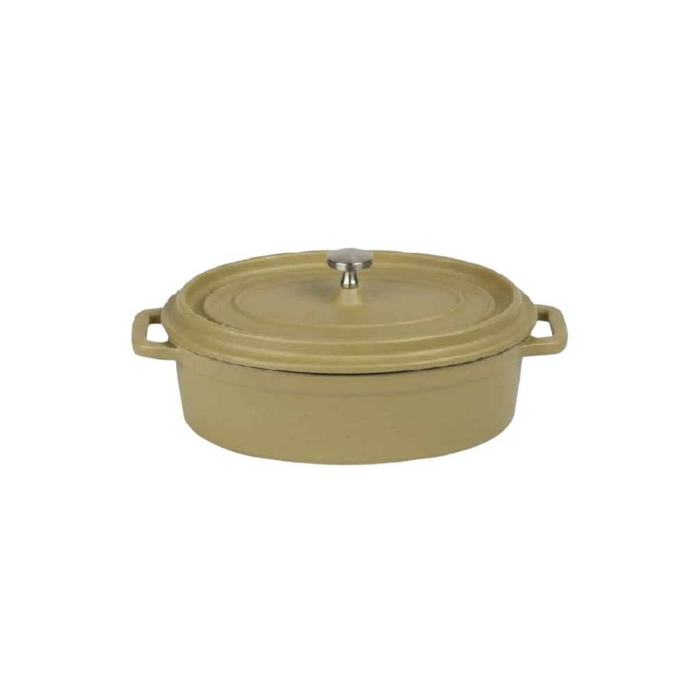 SAC131.jpg ESPIEL - VOLCANO ENAMELLED CAST IRON OVAL MINI CASSEROLE GREEN 16 x 9.5 x 7.5 CM / 300 ML - Image 1