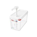 ARAVEN - PP GN CONTAINER 1/4 x 200 MM WITH SAUCE PUMP / 4.3 L