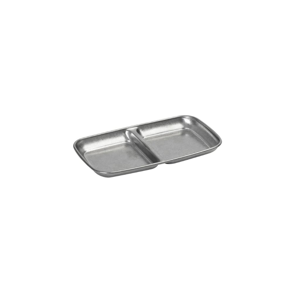 FEV101.jpg ESPIEL - ANTIQUE ST/ST STONEWASH SILVER DOUBLE DIVIDED BOWL SQUARE 15.3 x 9 x 1.5 CM - Image 1