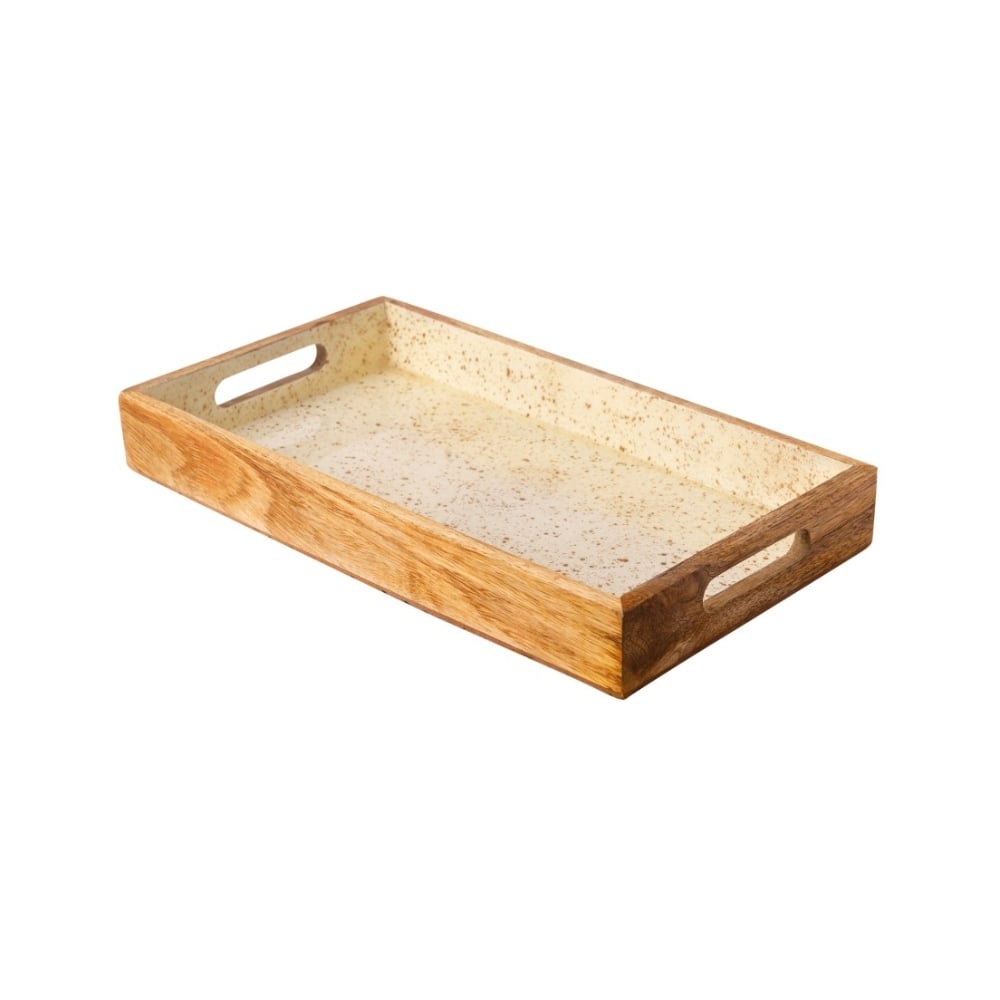 Gtsa Gold Spots Prestige White Wooden Serving Tray With Handles 41 X 25.5 X 5.5 Cm