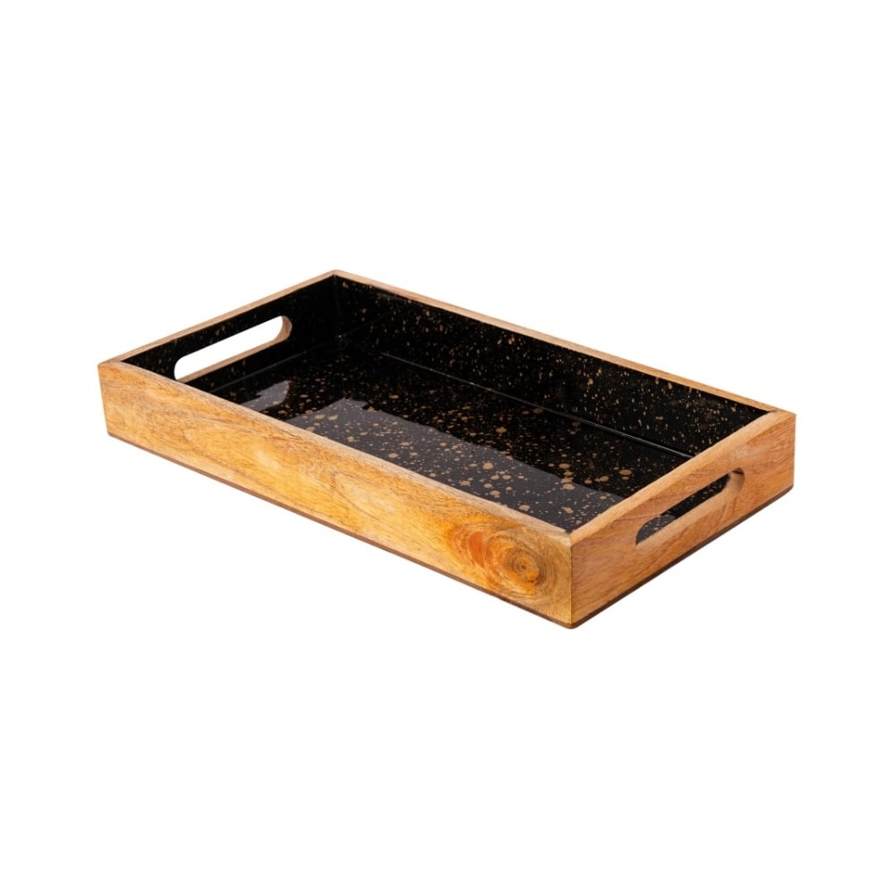 Gtsa Gold Spots Prestige Black Wooden Serving Tray With Handles 40 X 22 X 5 Cm