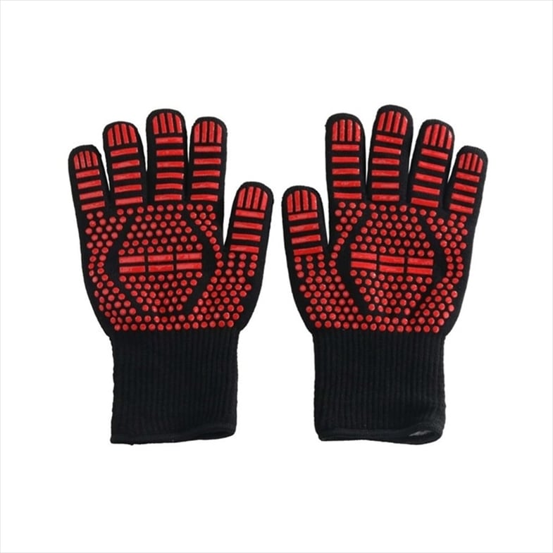 38-706.jpg GTSA - PAIR HEAT RESISTANT OVEN GLOVES BLACK/RED 30 CM NEOPRENE ARAMID +250°C - Image 1