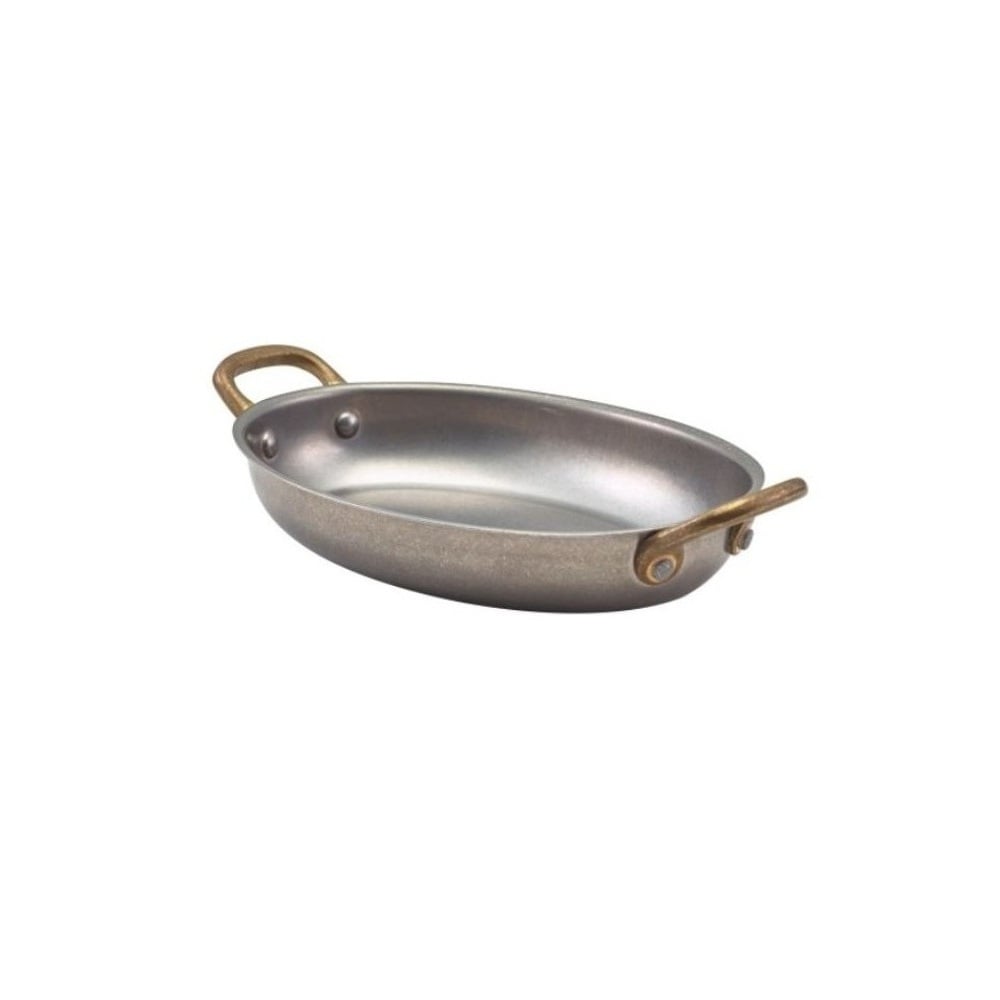 Gtsa Oval Platter Vintage Matt Silver With Bronze Handles 21 X 16 X 3.5 Cm
